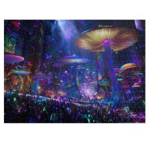 Mystical Neon Mushroom Landscape Puzzle — 500 Pieces, Glossy Tin