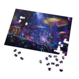 Alternative view of Mystical Neon Mushroom Landscape Puzzle — 500 Pieces, Glossy Tin