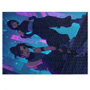 Neon Cyberpunk Ninjas Jigsaw Puzzle — 500 Pieces, Glossy Tin Box